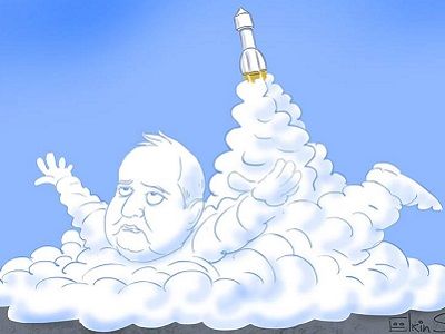 Рогозин и ракета. Карикатура: С. Елкин, facebook.com/sergey.elkin1