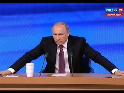 Пресс-конференция В.В.Путина, 18.12.2014 (скрин трансляции). Источник - https://meduza.io